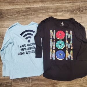 Girls Long Sleeve Shirts Bundle Size 10-12 Long Sleeve Tees with Fun Graphics